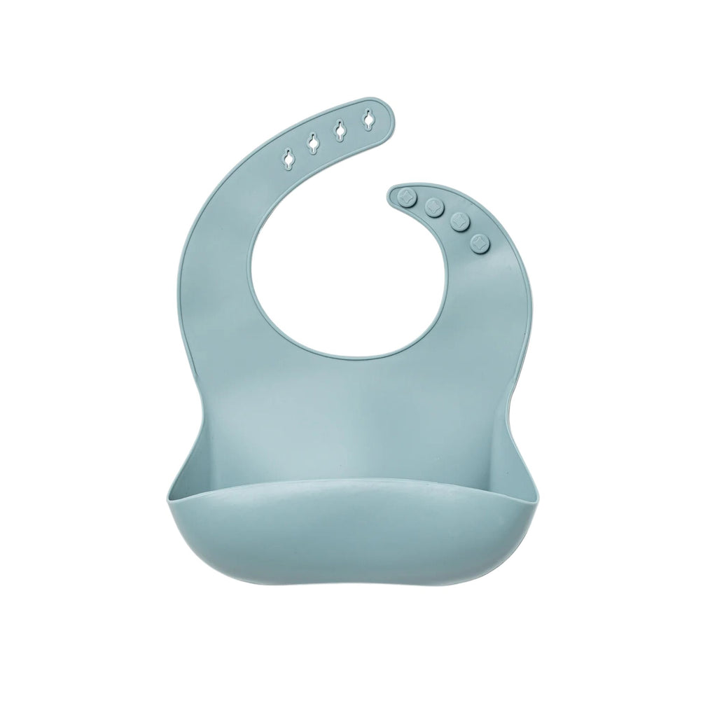 Silicone blue bib with a pouch at the bottom