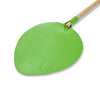 Green spade with wooden handle on a white background