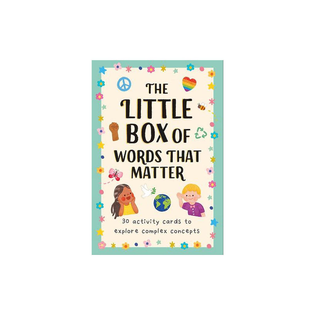 A blue and white box titled "the little box of words that matter"