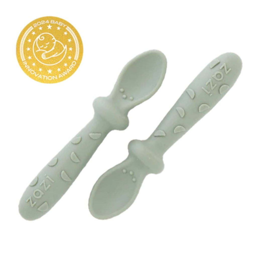 Zazi - Clever Spoons - Sage coloured childrens silicone spoons. Set of 2