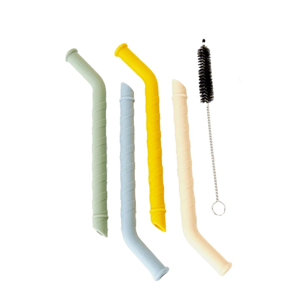 Zazi - Silicone Mini Straws.  A set of 4 coloured straws and a cleaning brush