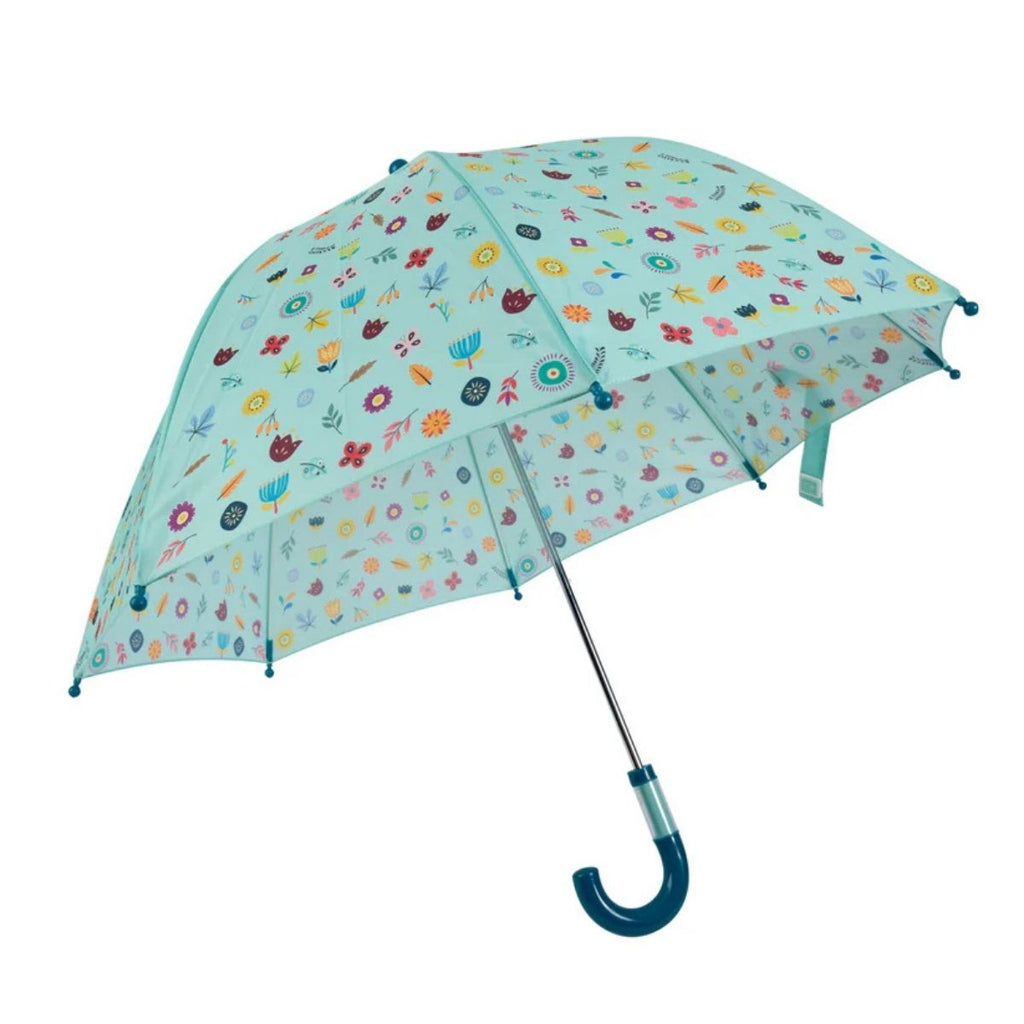 Eureka kids - Umbrella - Flower print on a blue base on an open umbrella
