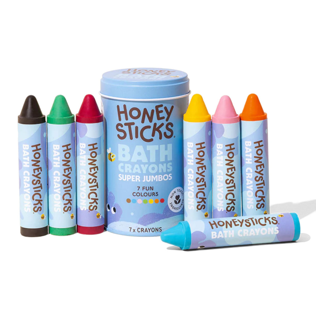 set of honey sticks bath crayons in blue packaging against a white background