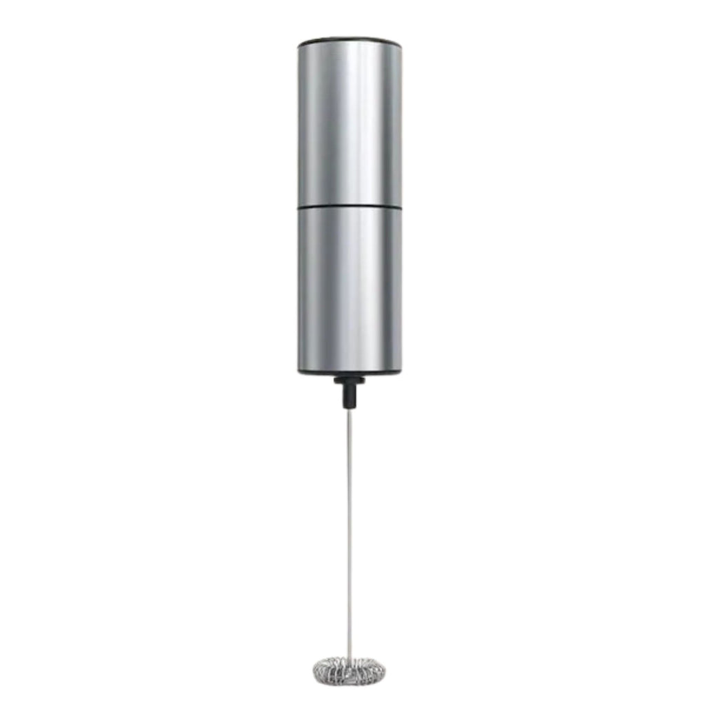 Metallic milk frother on a white background