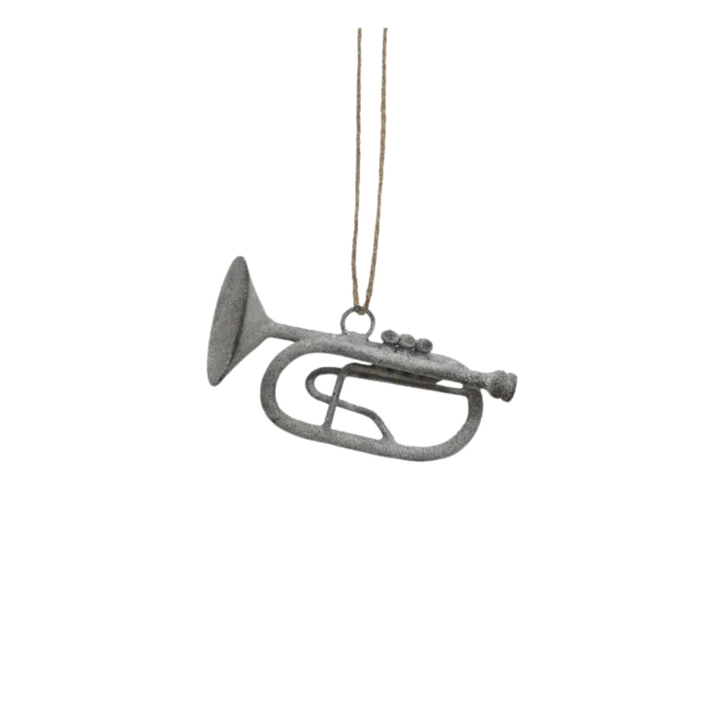 Decorative gray trumpet ornament on a white background
