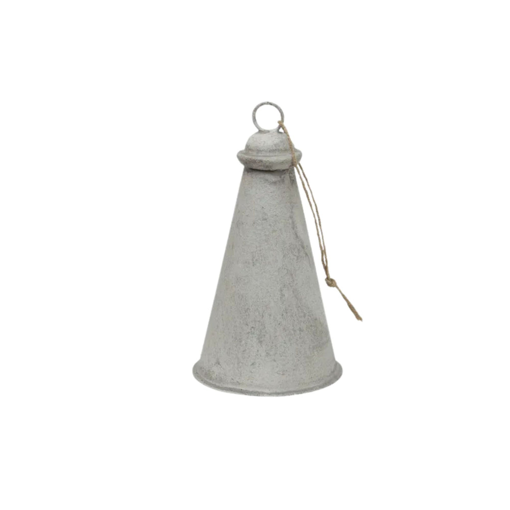 Gray cone-shaped  bell decorative item with a string on a white background