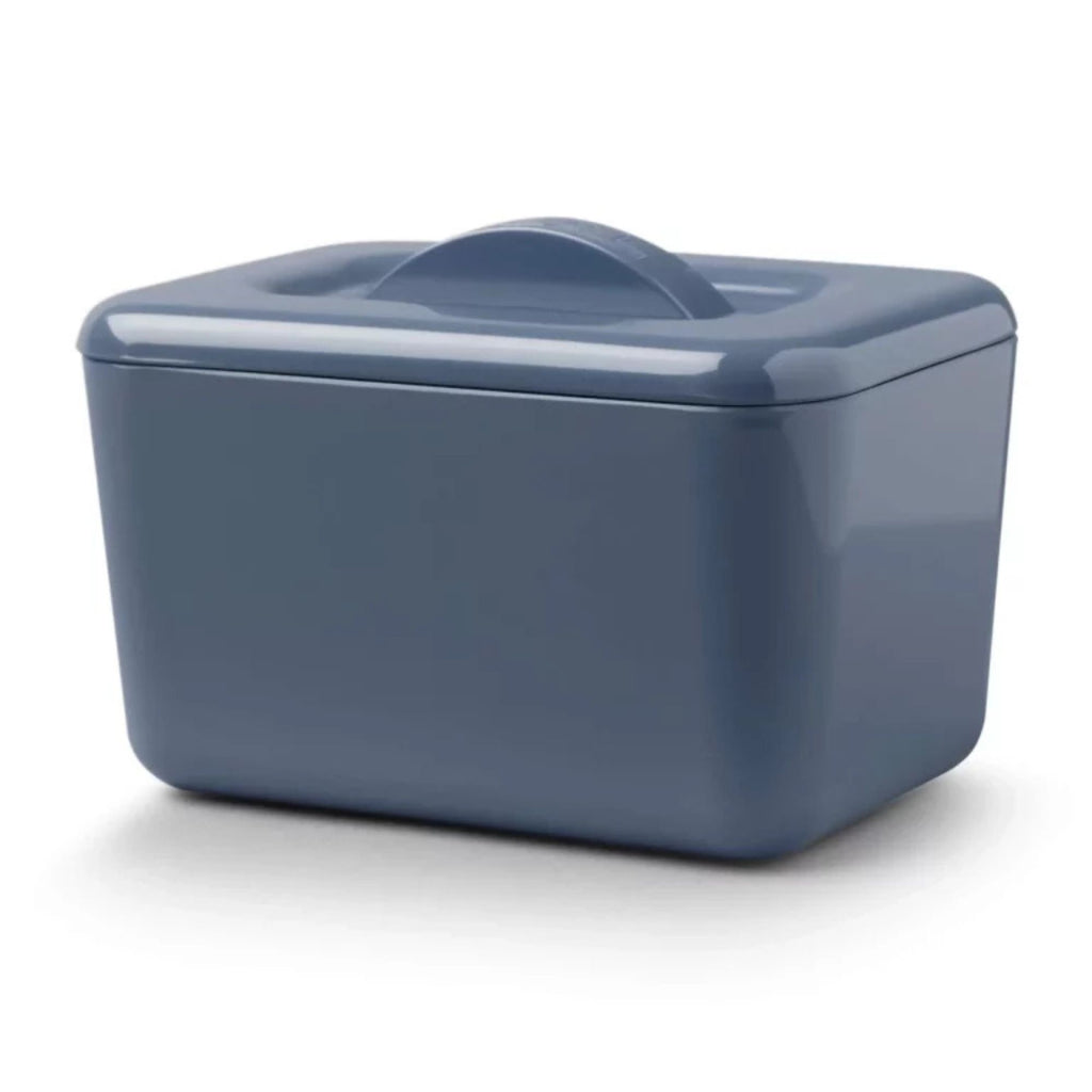 Blue rectangular container with a lid on a white background