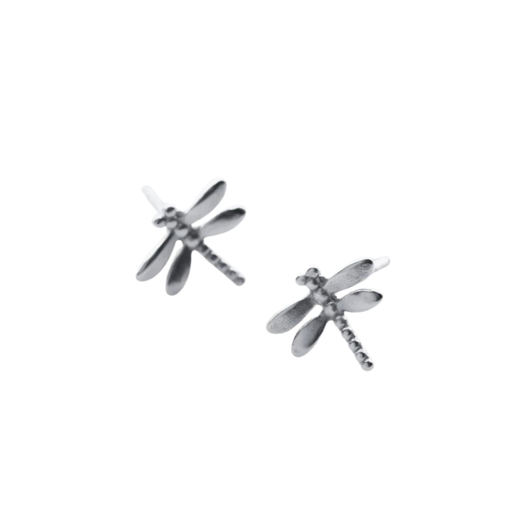 Dragonfly-shaped earrings on a white background