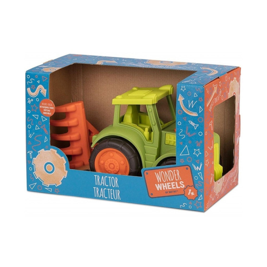 Toy tractor in a 'Wonder Wheels' packaging on a white background