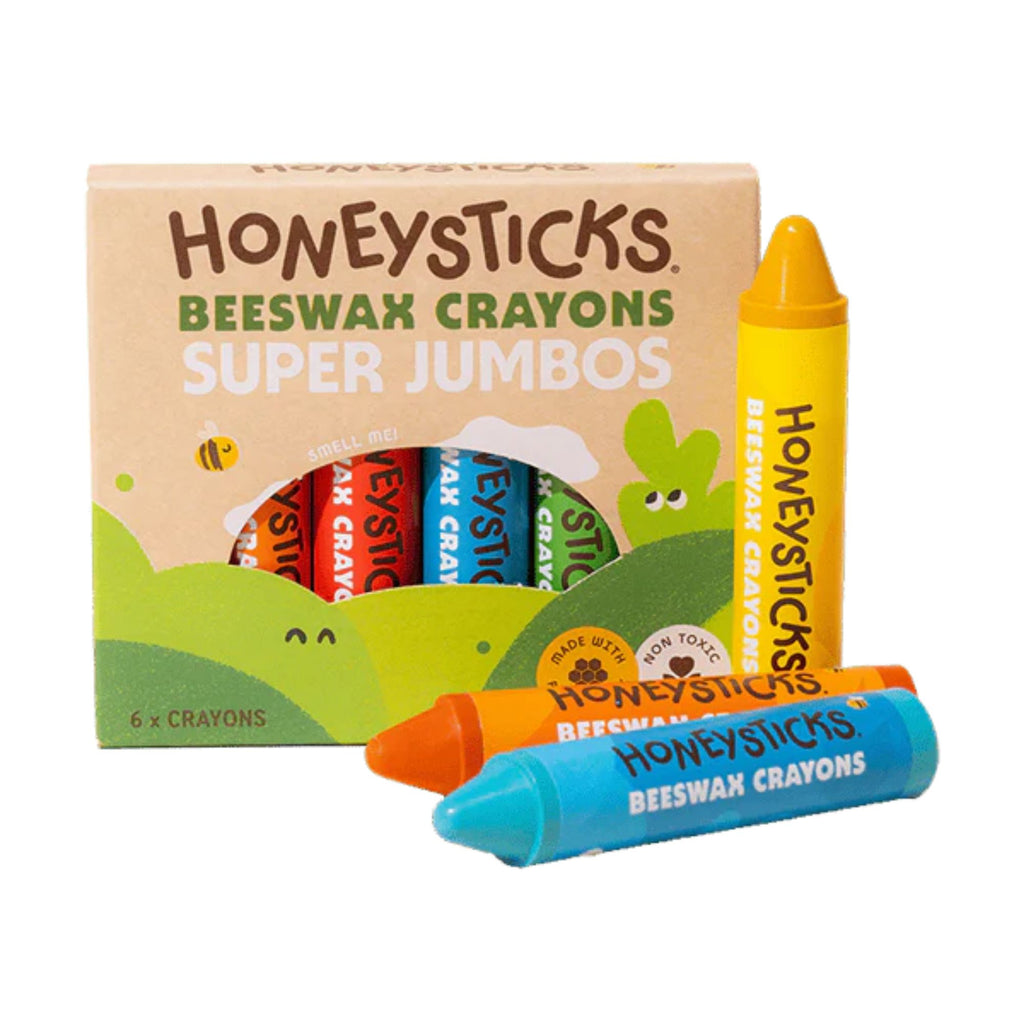 Honeysticks Beeswax Crayons Super Jumbos with packaging on a white background