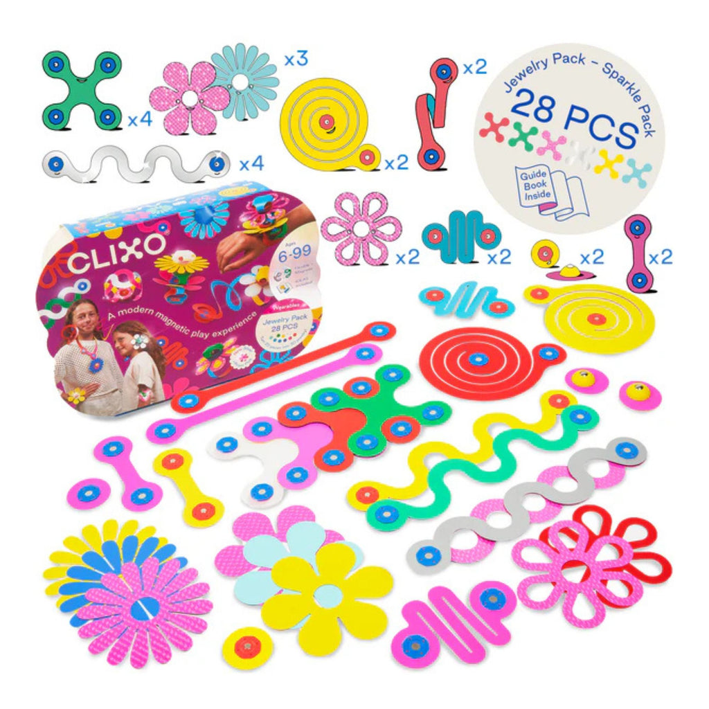 Colorful jewelry making kit with various components and packaging on a white background