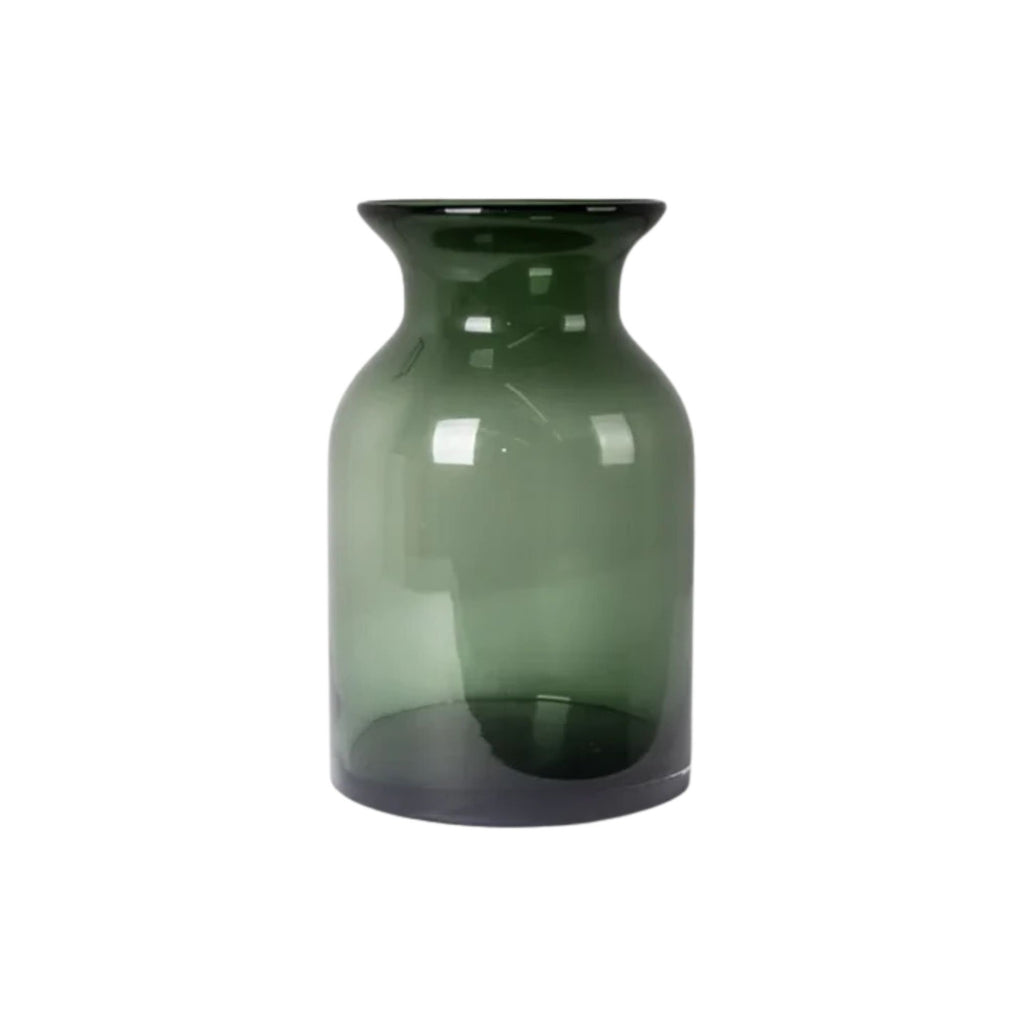 Green glass vase on a white background