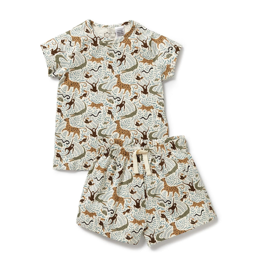 Children's outfit with animal pattern on a white background