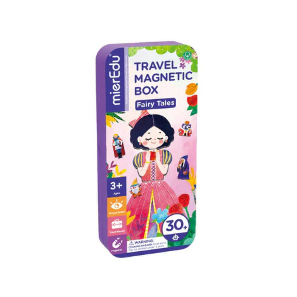 Travel magnetic box for fairy tales with colorful design on a white background