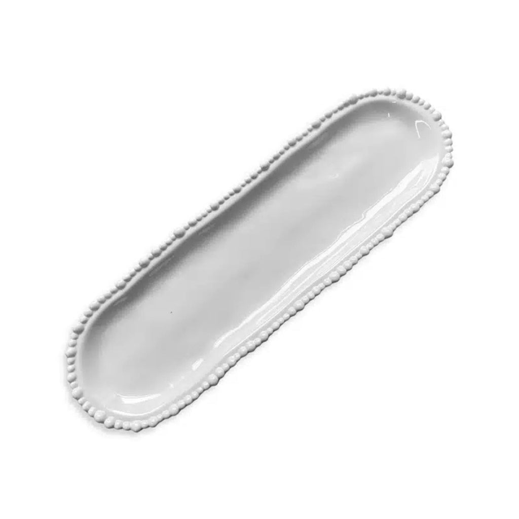 White melamine tray with decorative edge on a white background