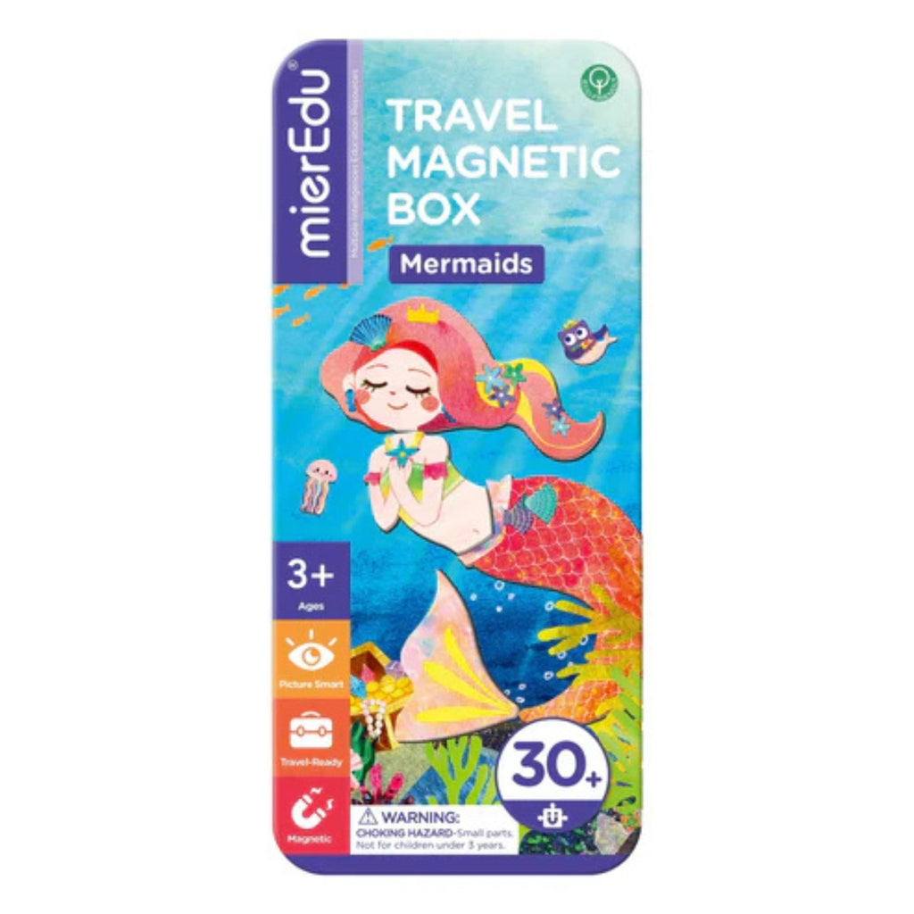Travel magnetic box for mermaids with colorful packaging featuring a mermaid illustration.