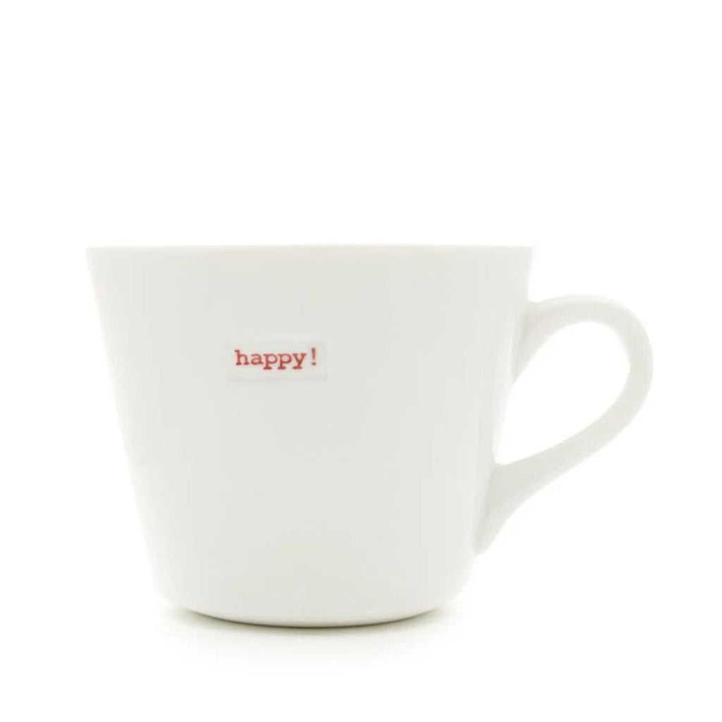 Keith Brymer Jones - Bucket Mug - happy! text printed in red