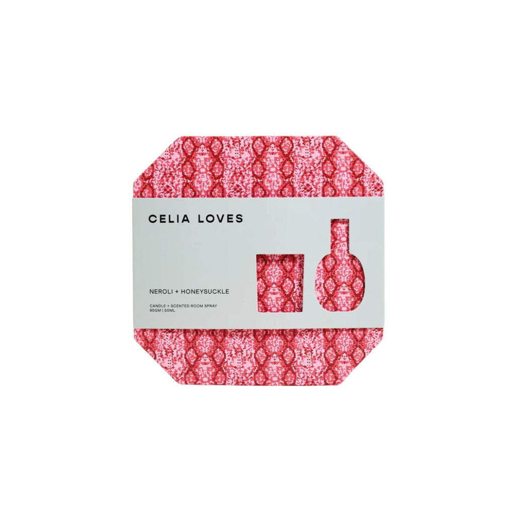 Celia Loves product packaging with red and white design on a white background