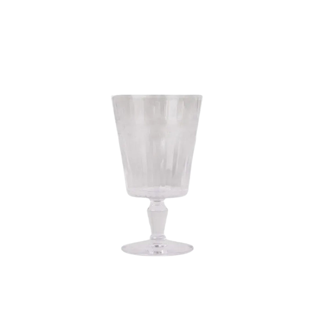 Clear glass with a textured design on a white background