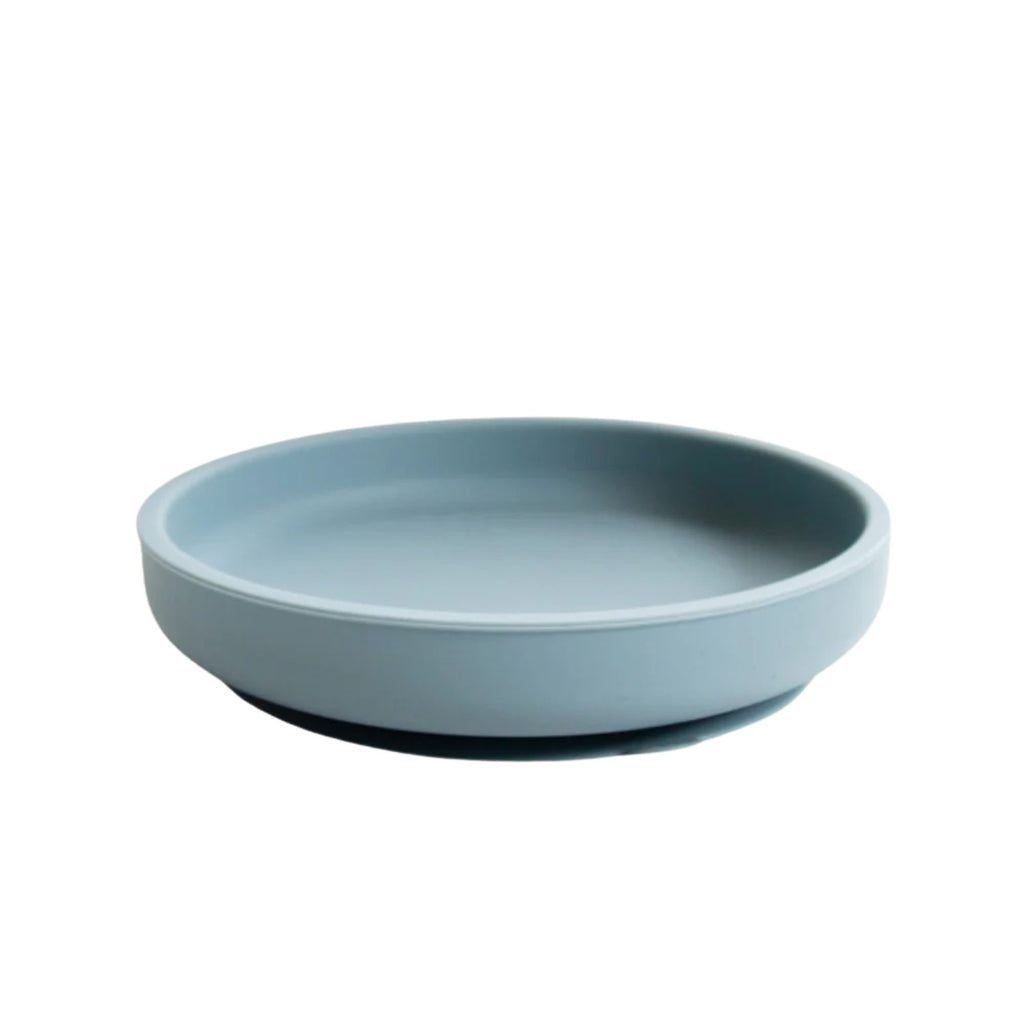 Light blue silicone plate on a white background