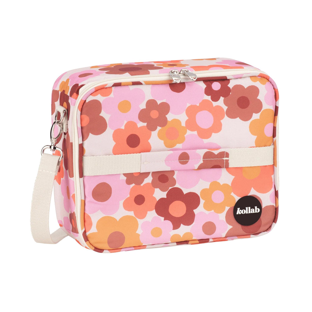 Floral patterned bag with 'kollab' branding on a white background