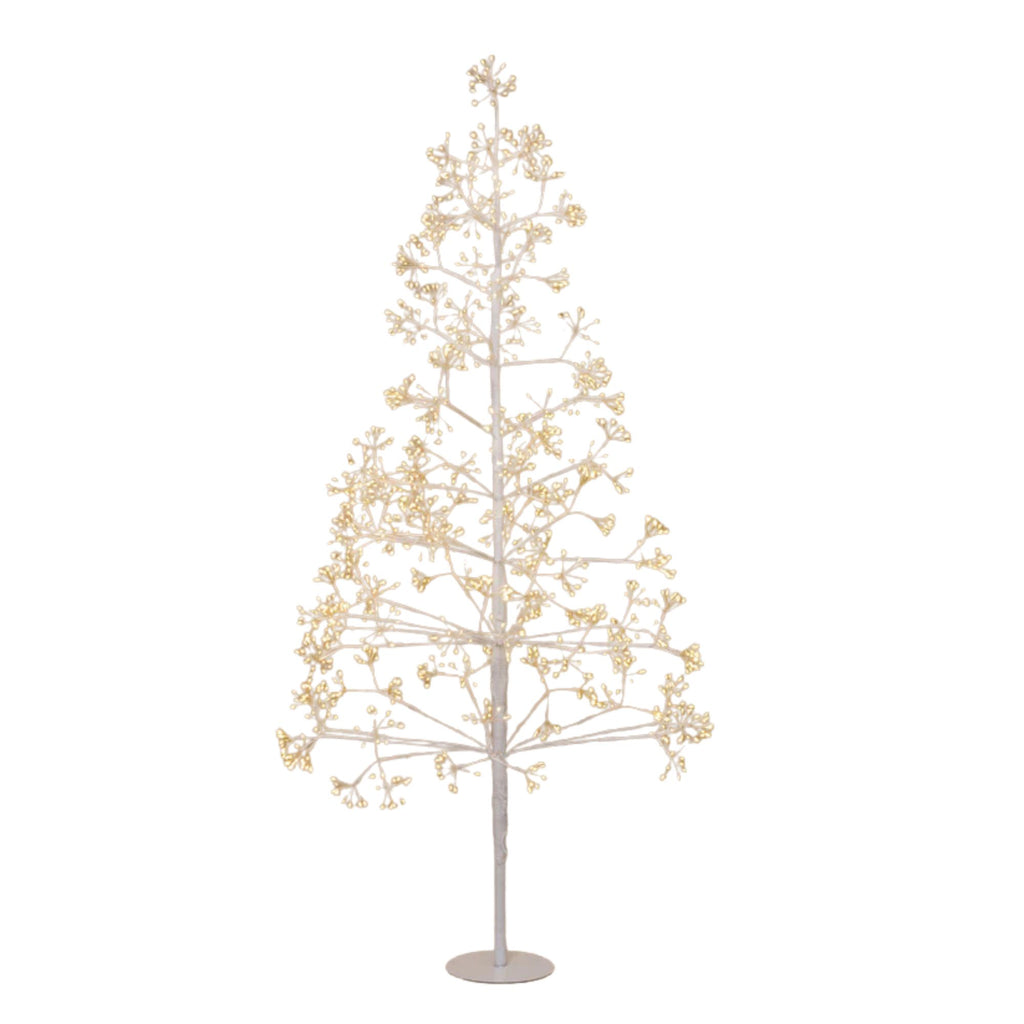 Decorative LED tree with a white base on a white background