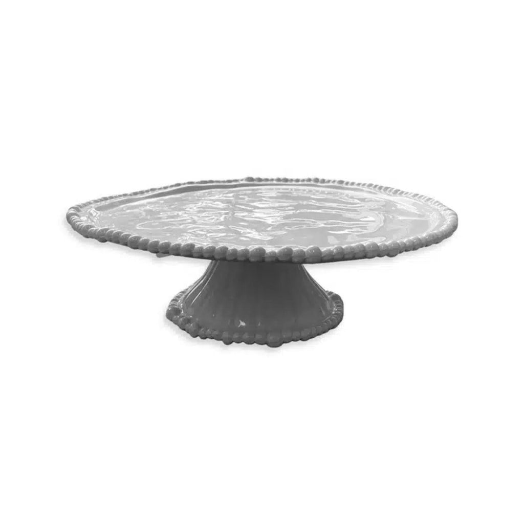 Gray ceramic cake stand on a white background