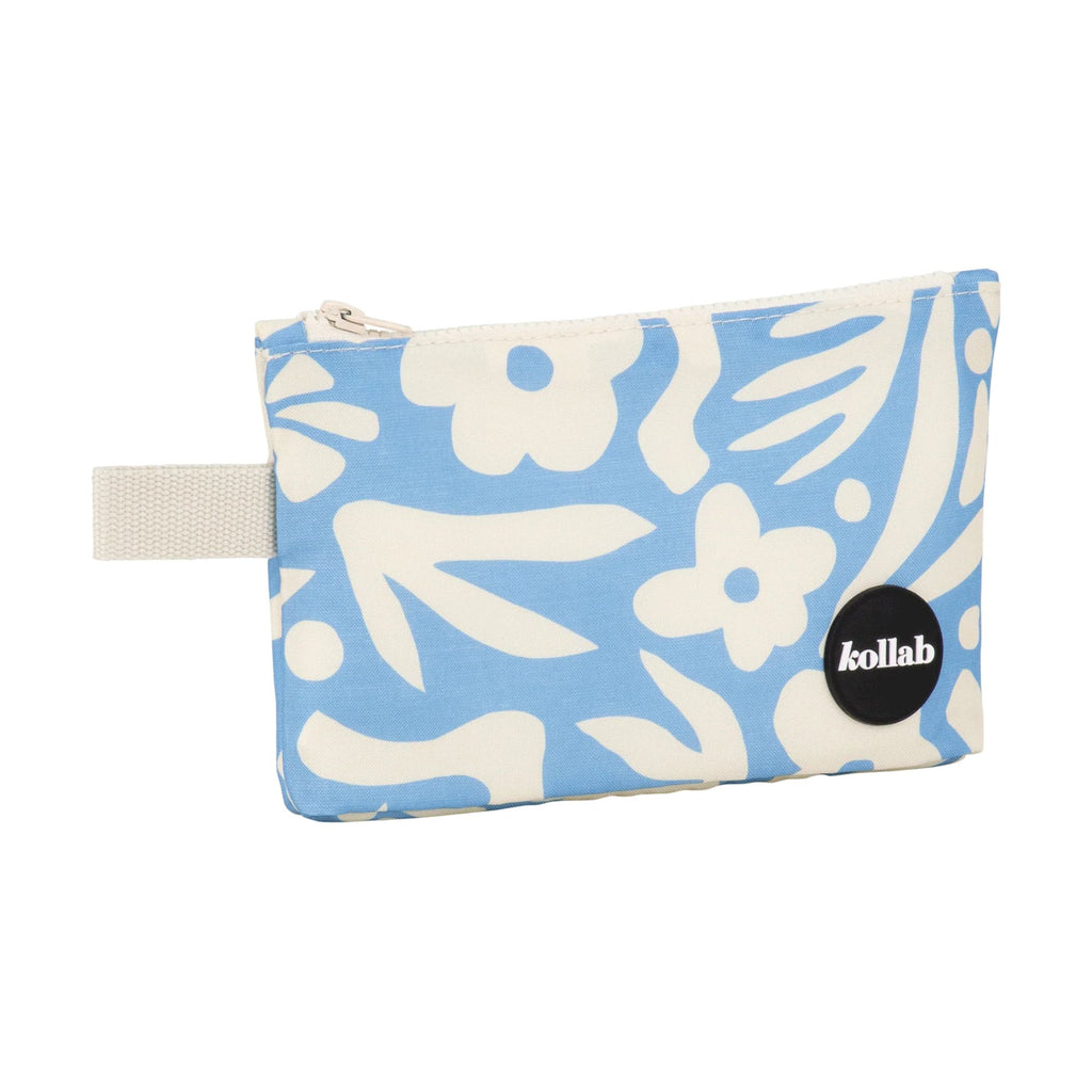 Floral patterned pouch with 'kollab' branding on a white background