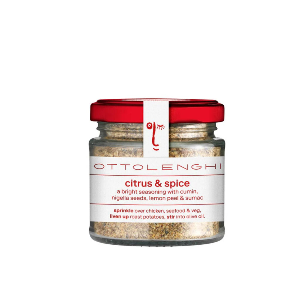Ottolenghi Citrus & Spice jar with white label and red lid