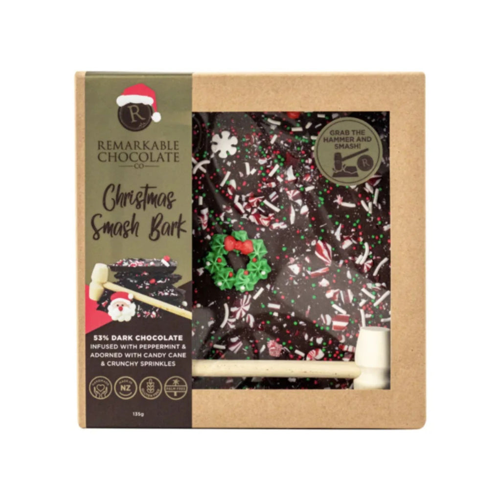 Box of Remarkable Chocolate Christmas Smash Bark with festive design