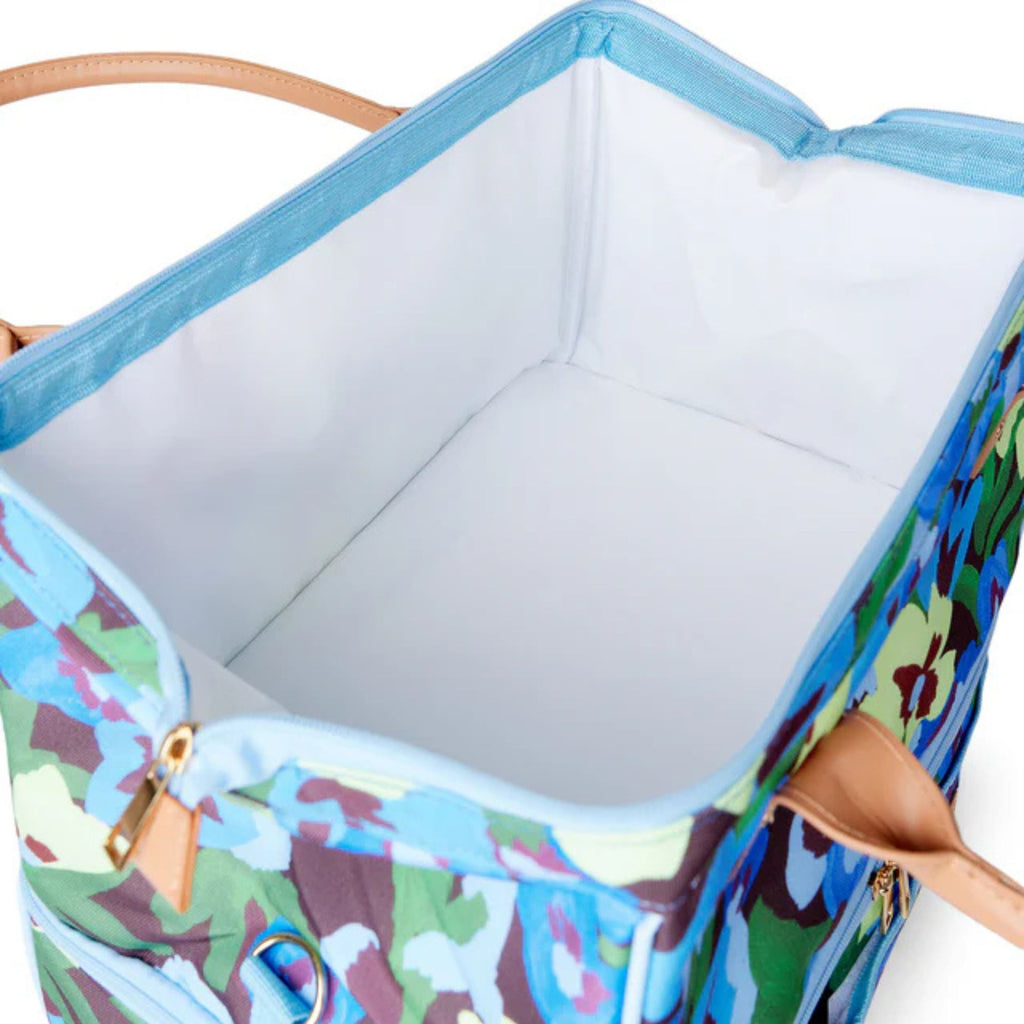 Floral-patterned bag with a white interior