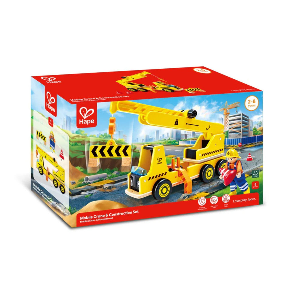 Hape Mobile Crane & Construction Set packaging on a white background