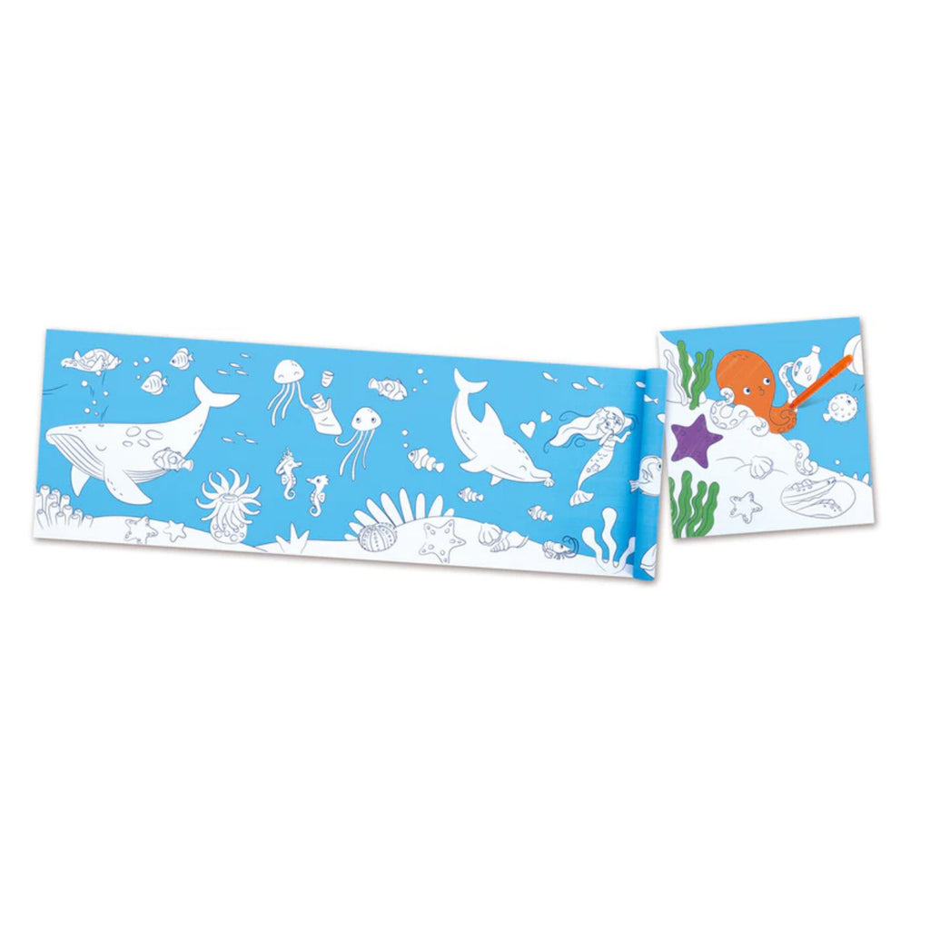 Two children's coloring books with ocean-themed illustrations on a white background