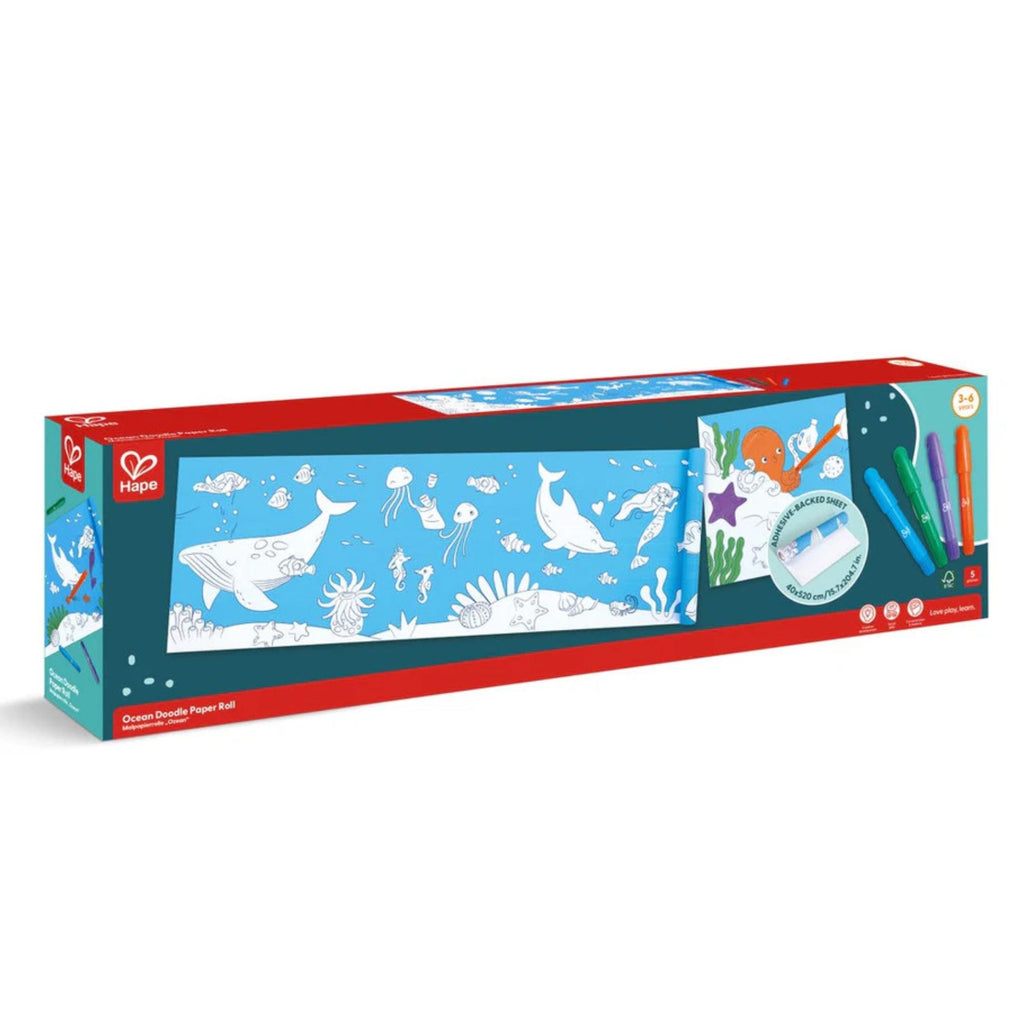 Children's coloring book with markers and crayons on a white background