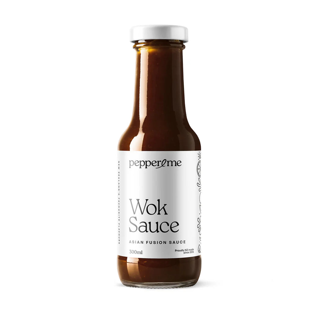 Bottle of pepperme Wok Sauce on a white background