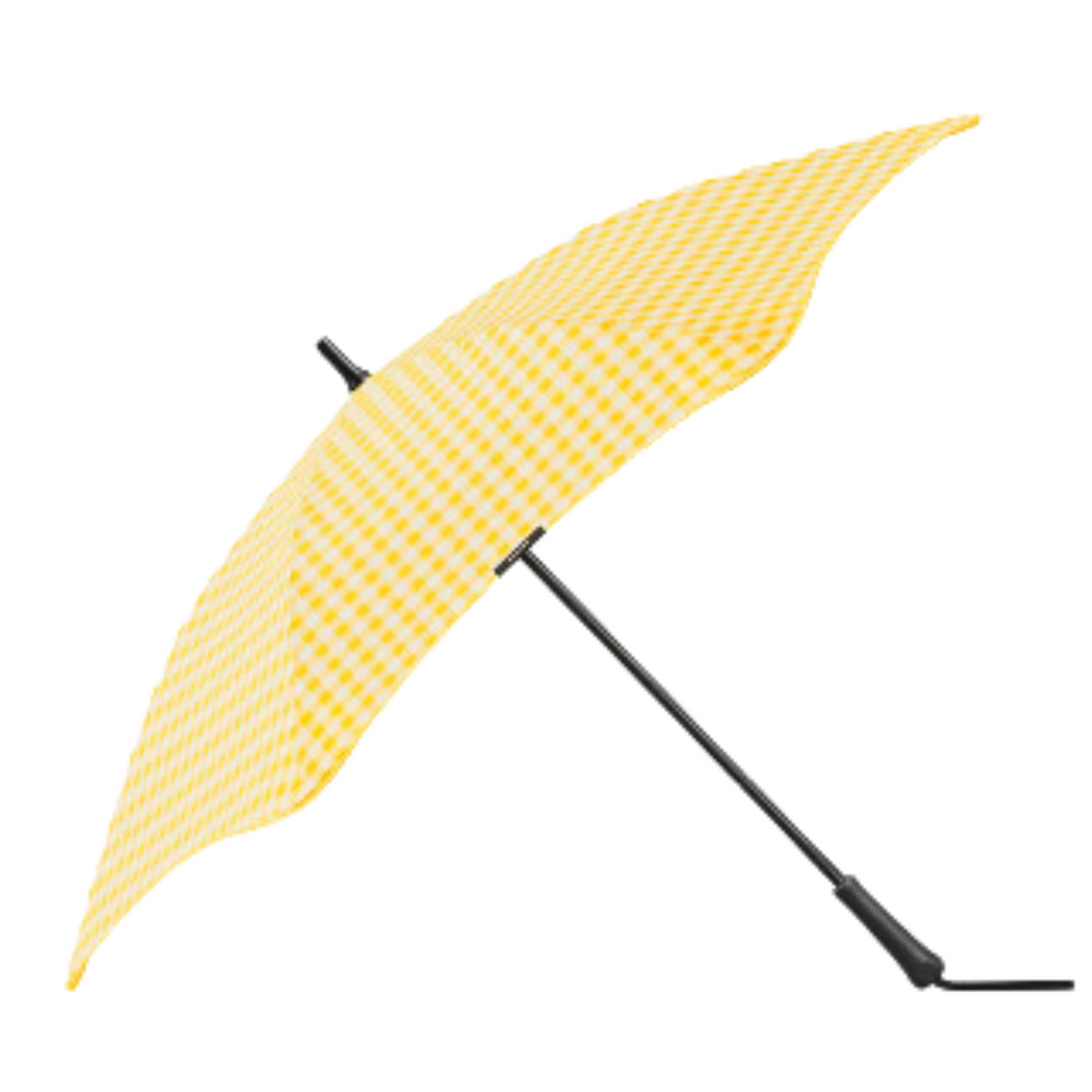A yellow and white checked pattern blunt brand umbrella