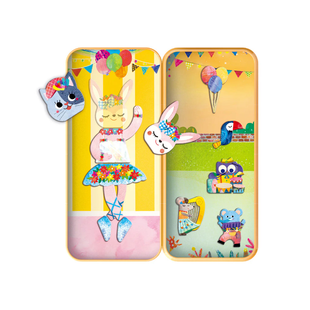Colorful tin with cartoon characters on a white background