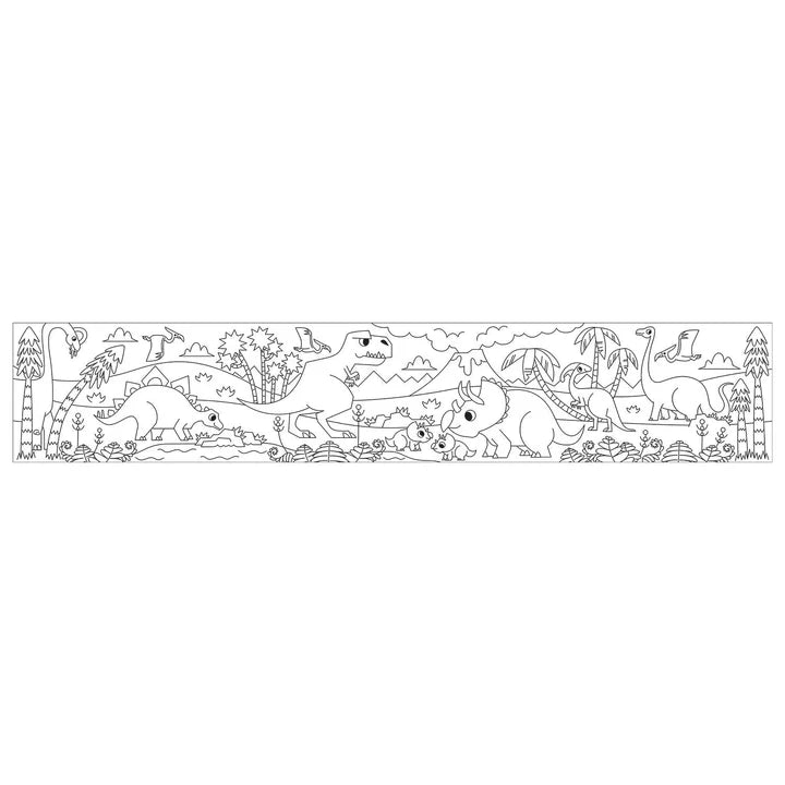 Line art of dinosaurs and plants on a white background