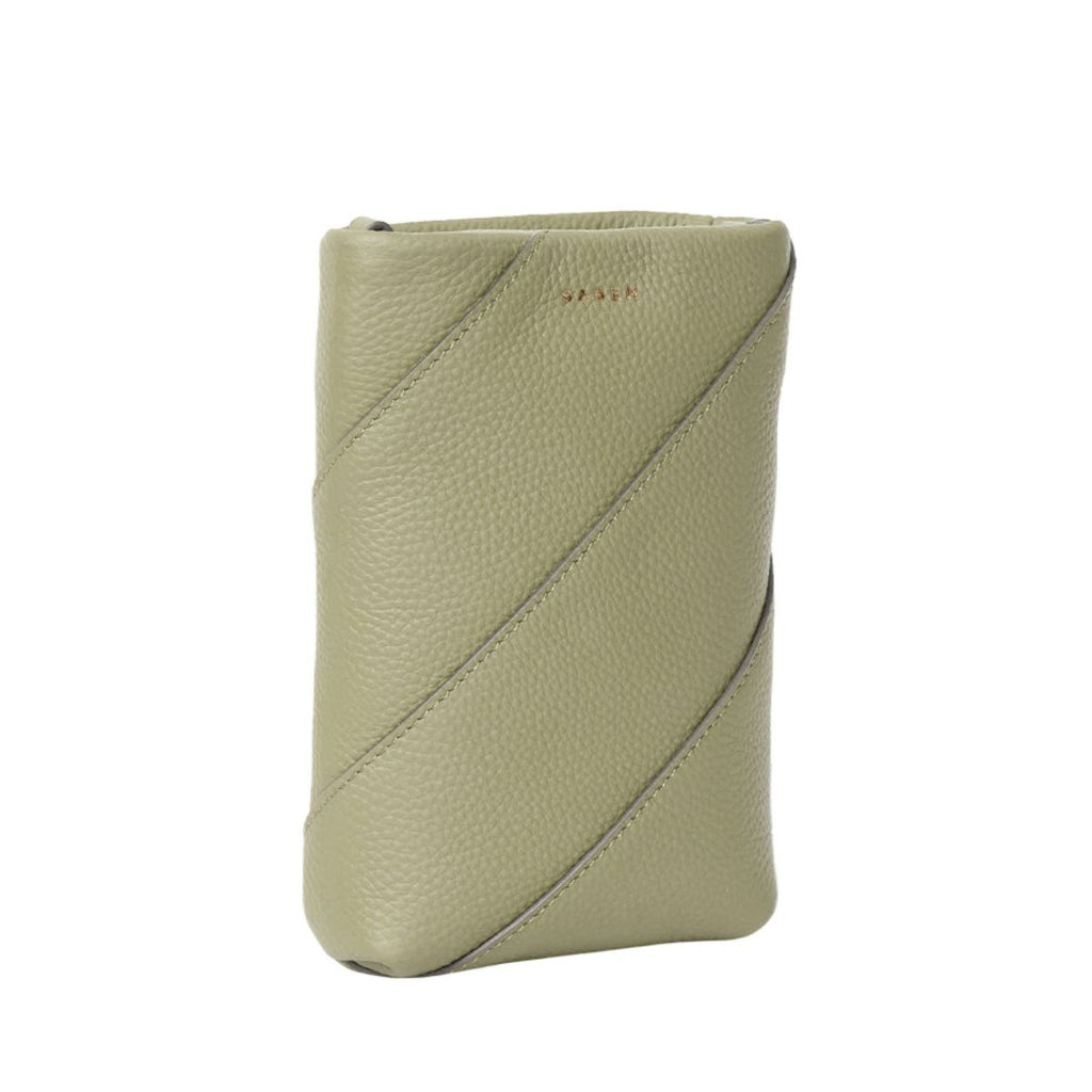 Green leather wallet on a white background