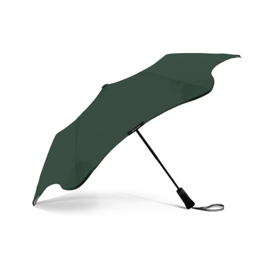 A green and black handle blunt Metro brand umbrella