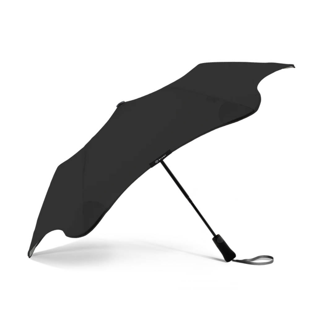 A black top and black handle blunt Metro brand umbrella