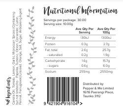 Ingredients and nutritional information for Pepper & Me's Moroccan herb & spice paste 