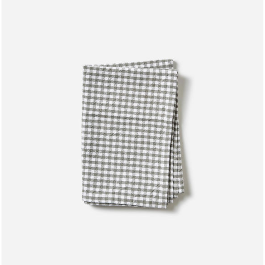 A grey gingham folded tea towel