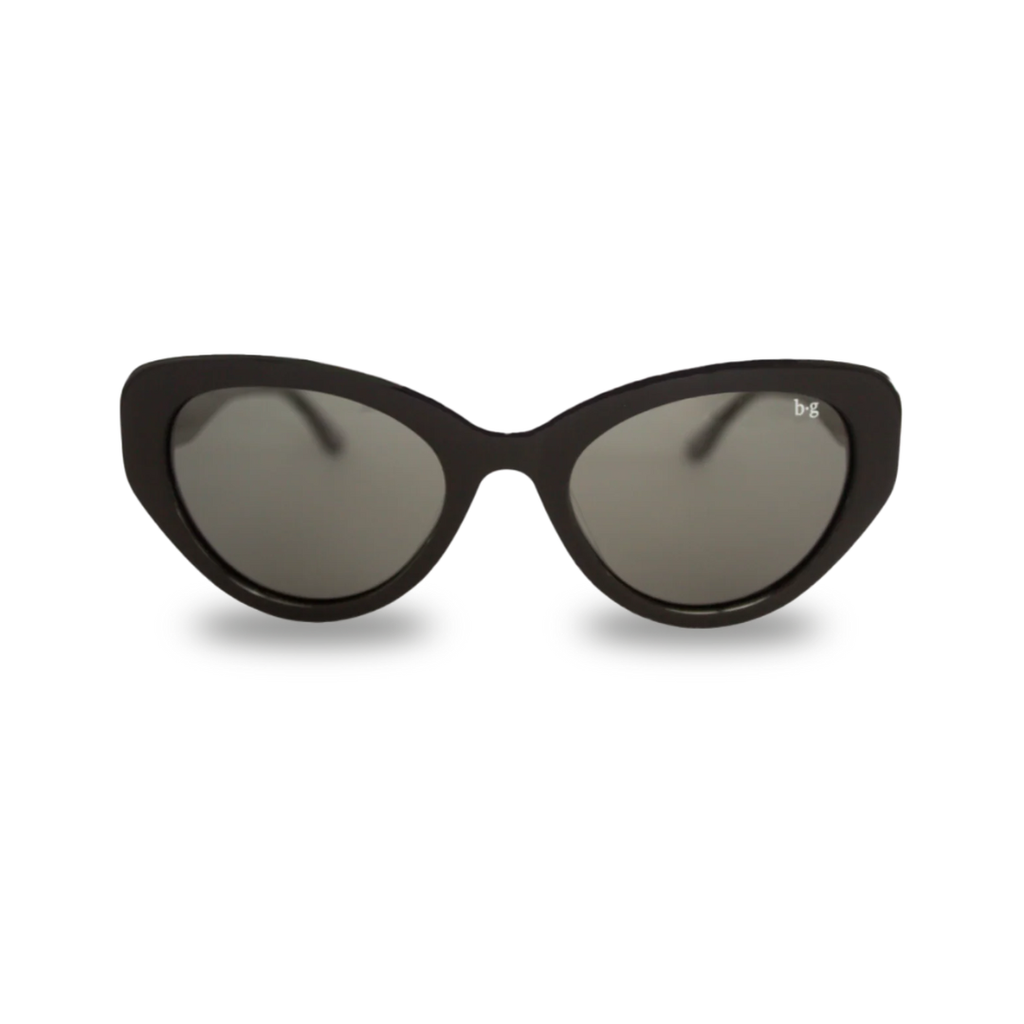 Bored George Demi black cat eye shaped sunglasses with a solid black frame and dark lens