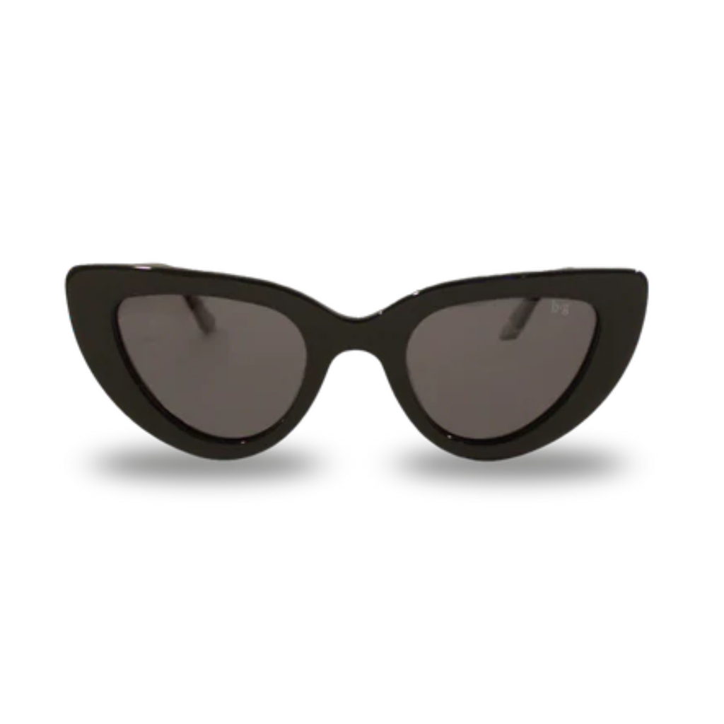 Bored George Rhia black sunglasses with a solid black frame and dark lens