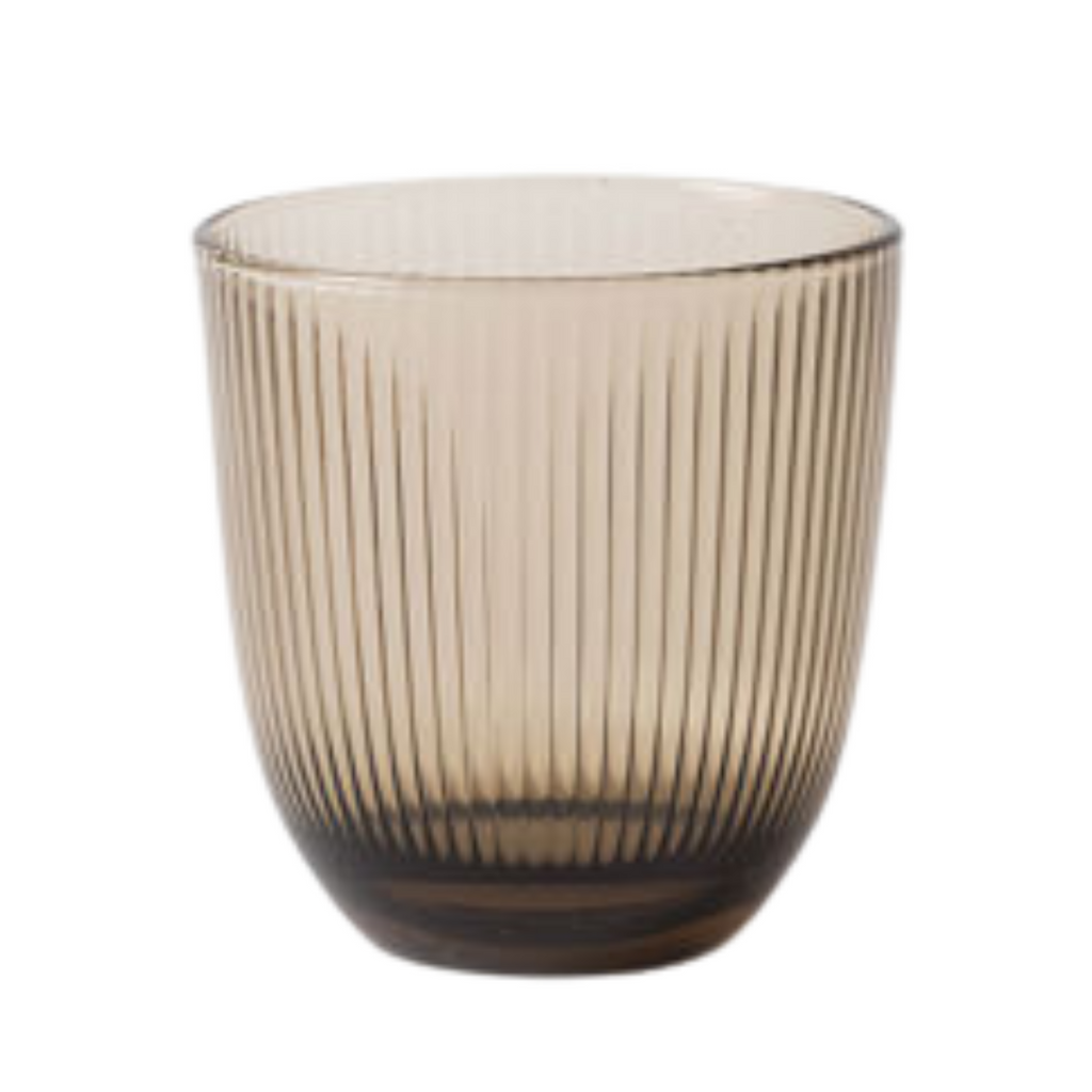 A grey rounded ribbed drinking glass tumbler